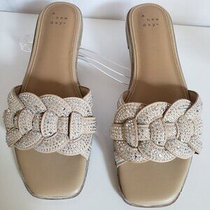 A. New Day - Slip On Tan Shoes with Rhinestones.  Size 7 1/2
